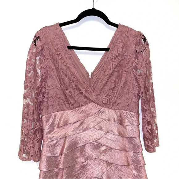 Adrianna Papell Shimmer Shutter Tuck Lace Dress - Metallic Mother of the Bride - Picture 2 of 8